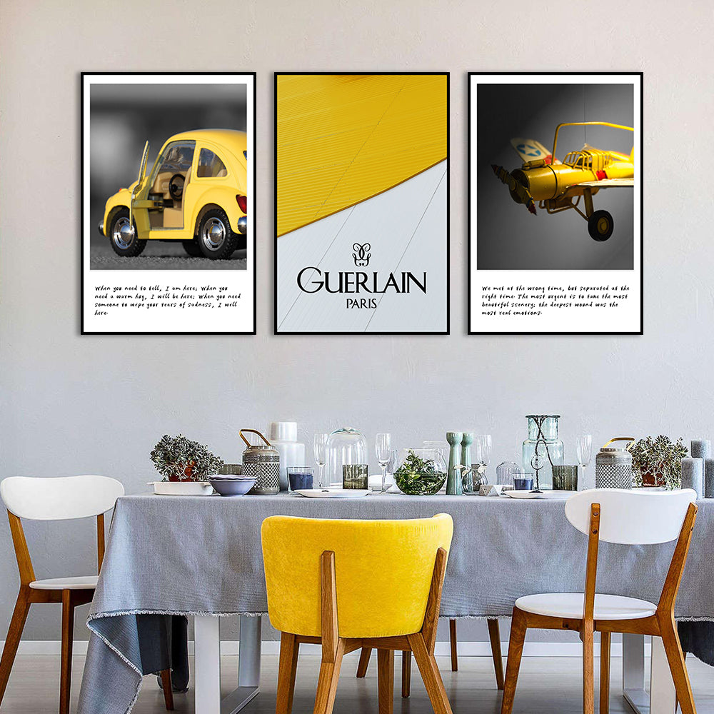 3 Piece Nordic Yellow Car And Airplane Canvas Wall Art