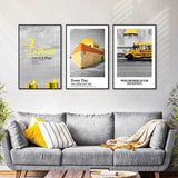 3 Piece Nordic Yellow House And Car Canvas Wall Art