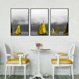 3 Piece Nordic Yellow Sailing Boats In Water Canvas Wall Art