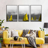 3 Piece Nordic Yellow Sailing Boats In Water Canvas Wall Art