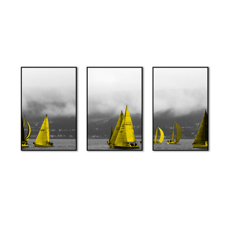 3 Piece Nordic Yellow Sailing Boats In Water Canvas Wall Art