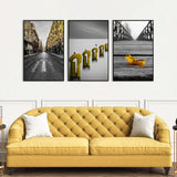 3 Piece Nordic Yellow Street And Leaf Canvas Wall Art