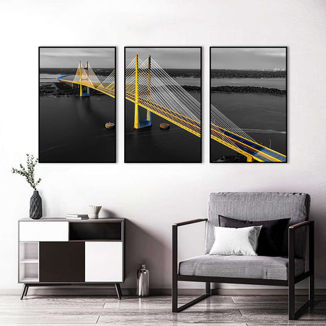 3 Piece Nordic Yellow Suspension Bridge Canvas Wall Art