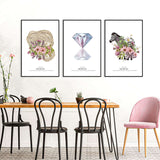 3 Piece Nordic Zebra And Flower Canvas Wall Art