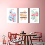 3 Piece Pink Flamingo And Quotes Canvas Wall Art