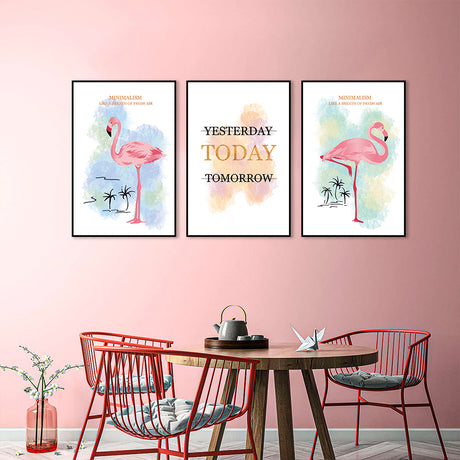 3 Piece Pink Flamingo And Quotes Canvas Wall Art