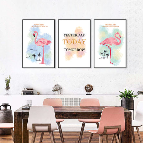 3 Piece Pink Flamingo And Quotes Canvas Wall Art