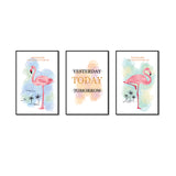 3 Piece Pink Flamingo And Quotes Canvas Wall Art