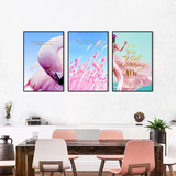 3 Piece Pink Flamingo And Swing Girl Canvas Wall Art