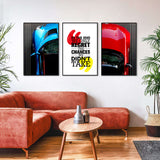 3 Piece Red And Blue Car Life Quotes Canvas Wall Art