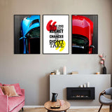 3 Piece Red And Blue Car Life Quotes Canvas Wall Art