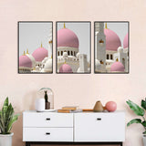 3 Piece Romantic Pink Mosque Canvas Wall Art