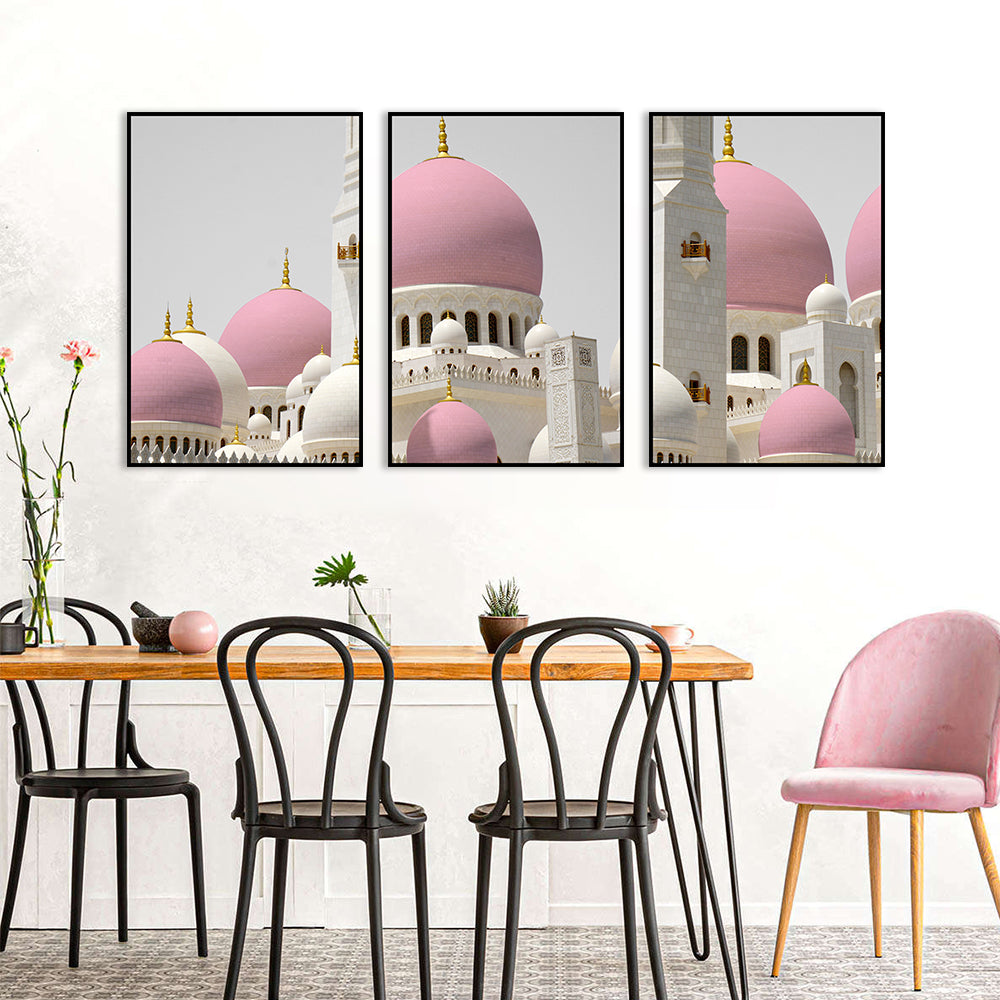 3 Piece Romantic Pink Mosque Canvas Wall Art