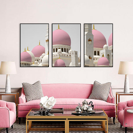 3 Piece Romantic Pink Mosque Canvas Wall Art