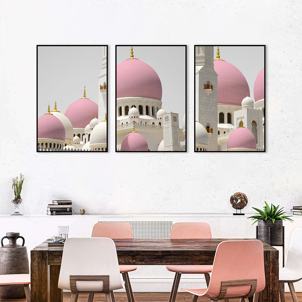 3 Piece Romantic Pink Mosque Canvas Wall Art