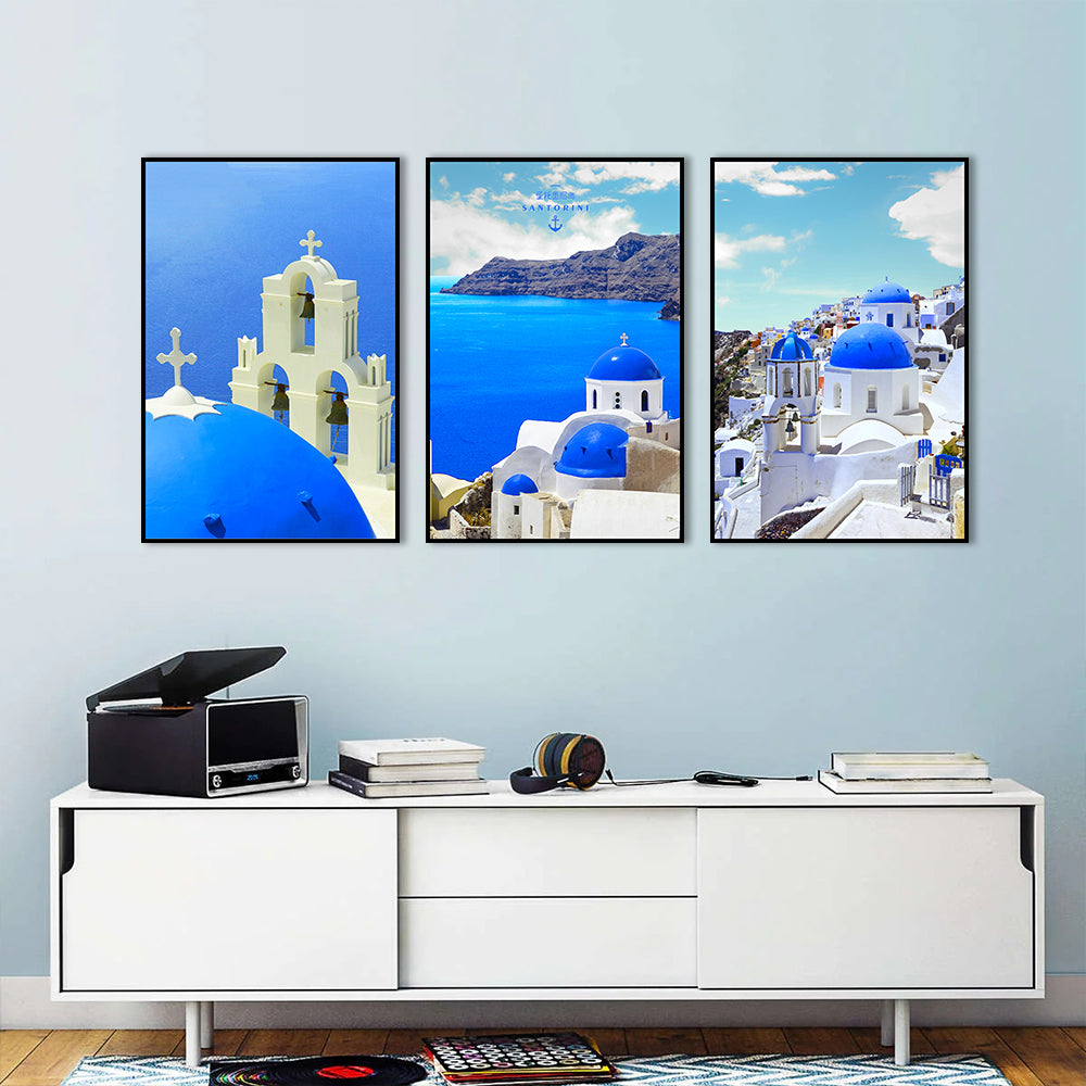 3 Piece Santorini Blue Roof Canvas Wall Art