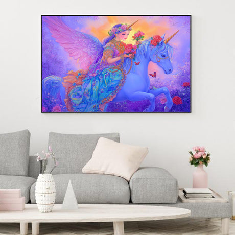 Enchanted Angel with Unicorn-Canvas Wall Art