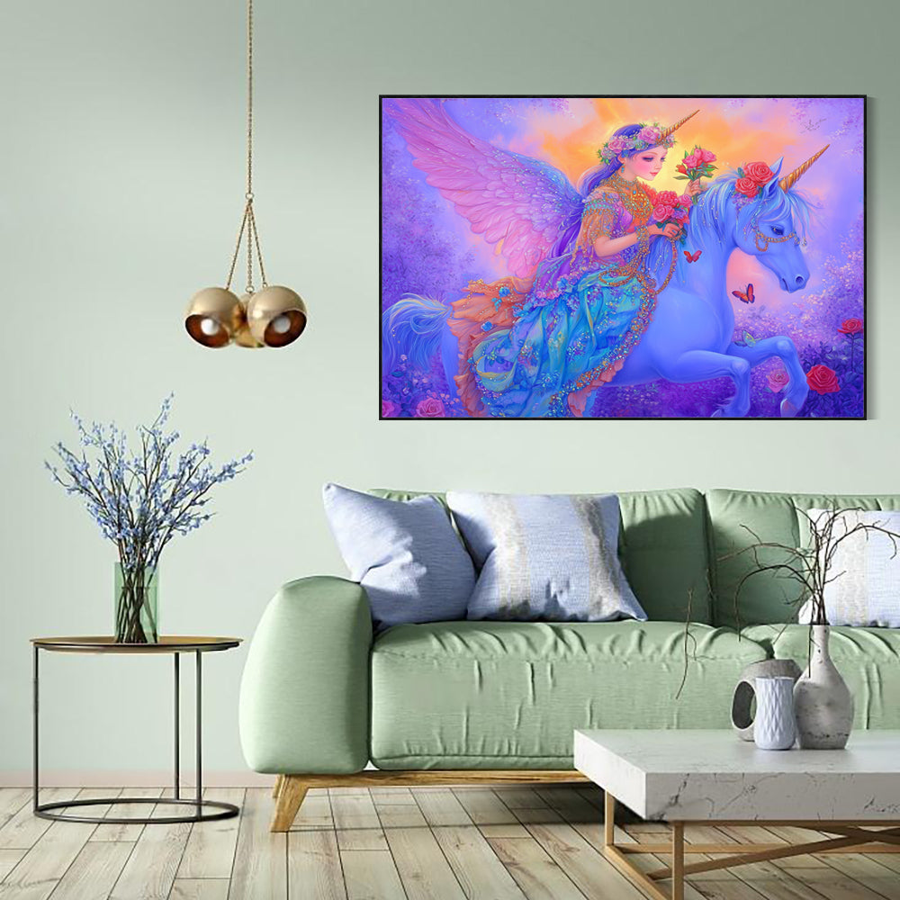 Enchanted Angel with Unicorn-Canvas Wall Art