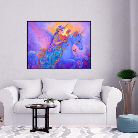 Enchanted Angel with Unicorn-Canvas Wall Art