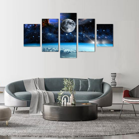 Majestic Moon and Galaxy Canvas Wall Art