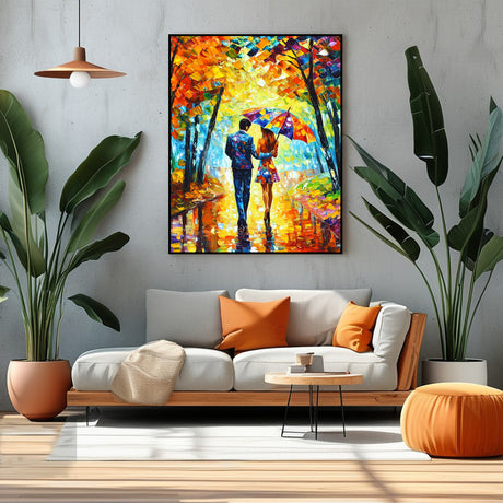 Romantic Stroll in Vibrant Colors- Canvas Wall Art