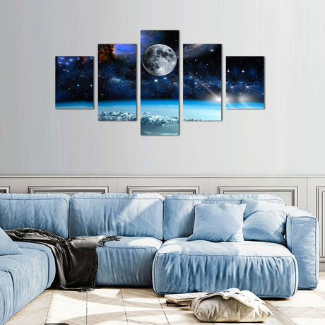 Majestic Moon and Galaxy Canvas Wall Art