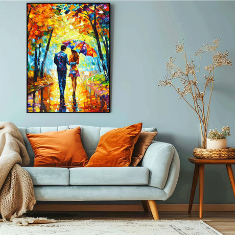 Romantic Stroll in Vibrant Colors- Canvas Wall Art