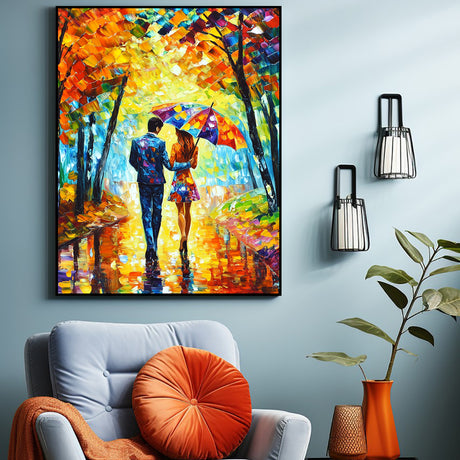 Romantic Stroll in Vibrant Colors- Canvas Wall Art