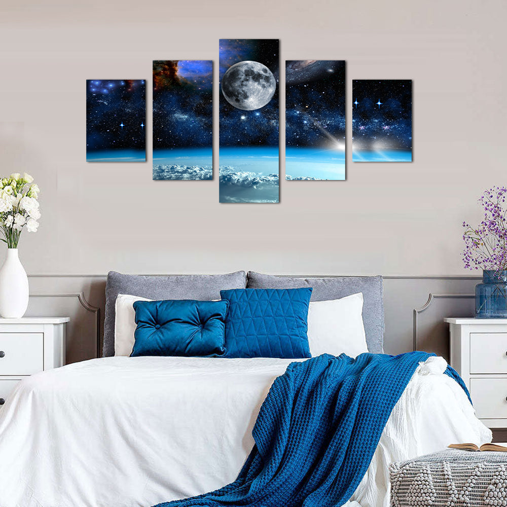 Majestic Moon and Galaxy Canvas Wall Art