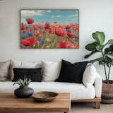 Vibrant Poppy And Cornflower Field Canvas Wall Art