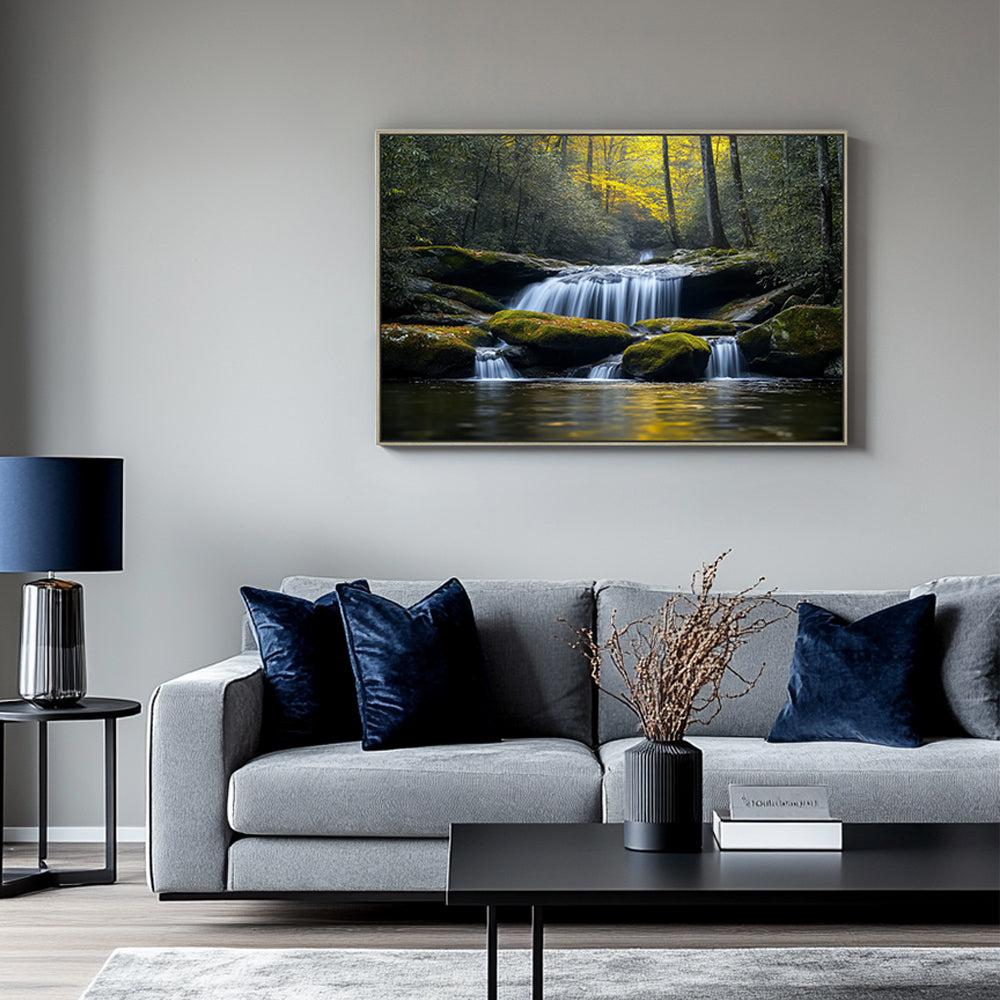 Whispers Of The Forest: Tranquil Waterfall Canvas Wall Art