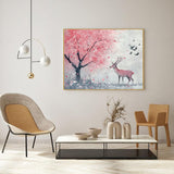 Serene Deer and Cherry Blossom Scene-Canvas Wall Art