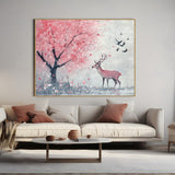 Serene Deer and Cherry Blossom Scene-Canvas Wall Art