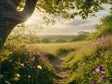 Golden Meadow Pathway Canvas Wall Art