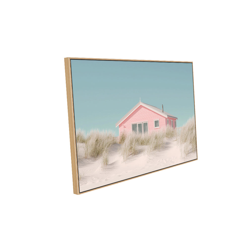 Pink Beach Cottage Canvas Wall Art