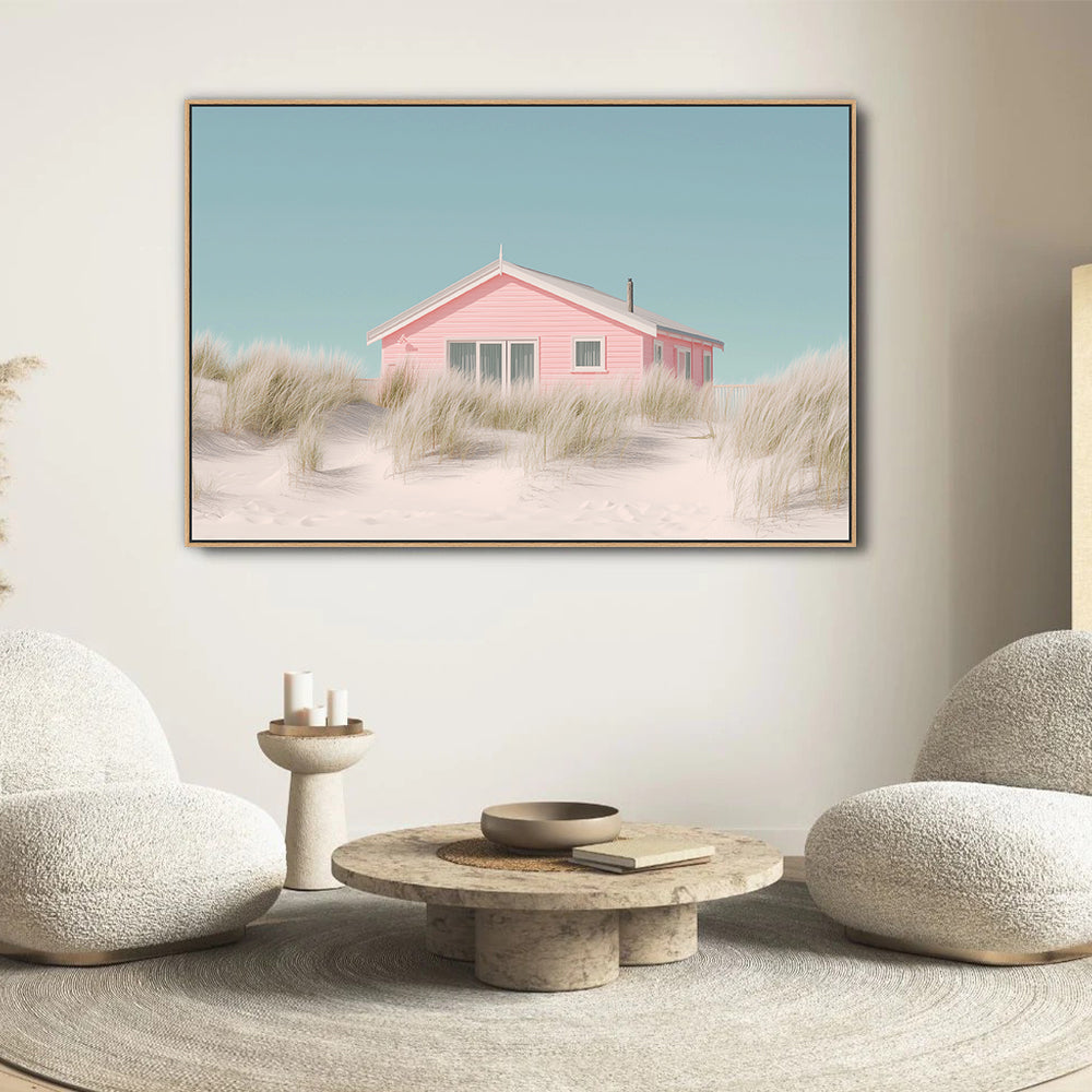 Pink Beach Cottage Canvas Wall Art