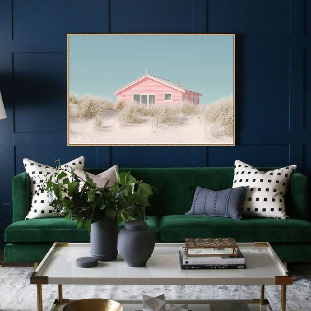 Pink Beach Cottage Canvas Wall Art