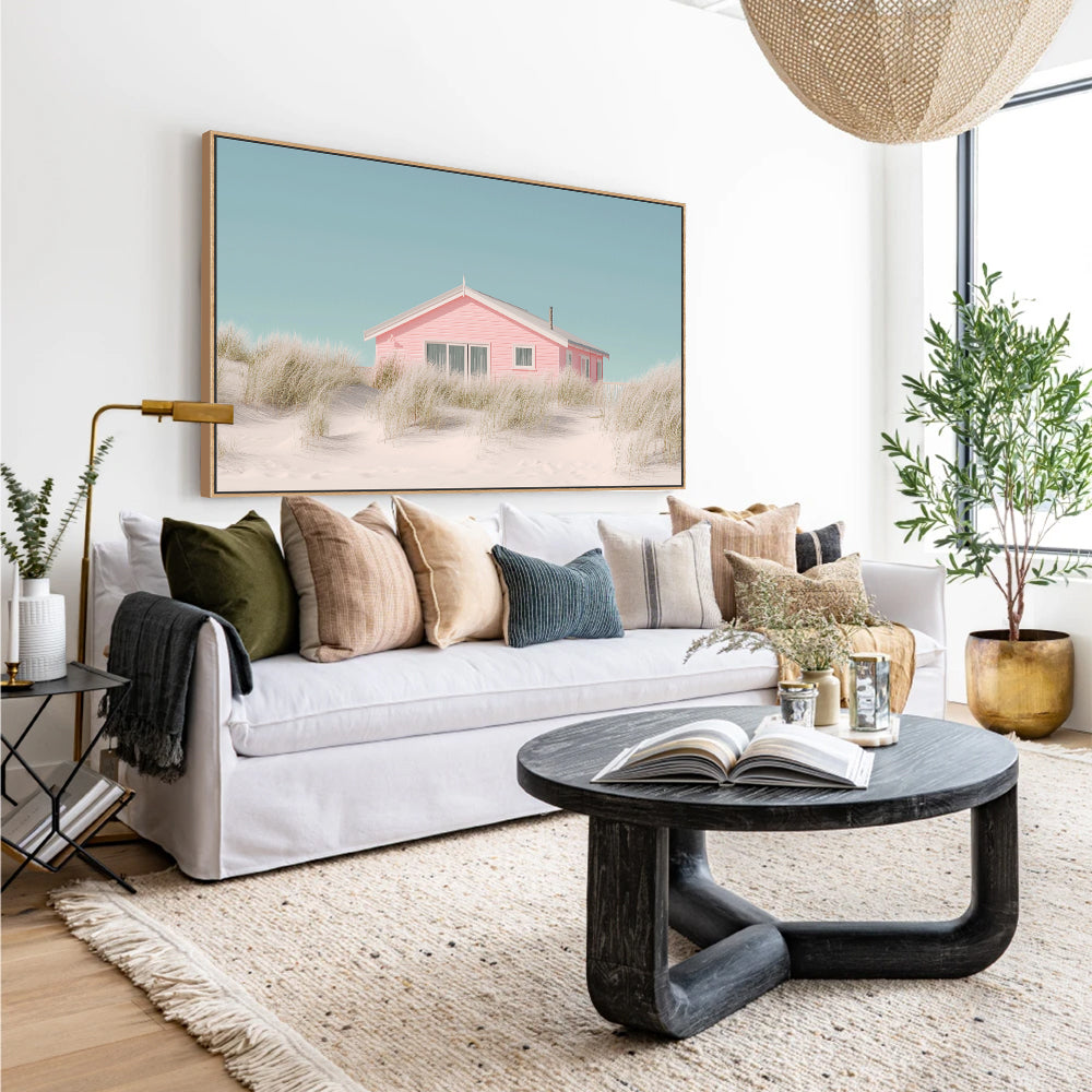 Pink Beach Cottage Canvas Wall Art