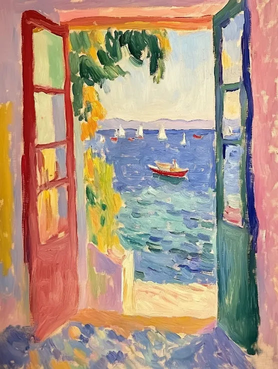 Canvas Wall Art - Vibrant Coastal View Through An Open Window