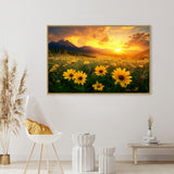 Vibrant Sunset Over a Meadow of Yellow Flowers-Canvas Wall Art