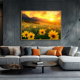 Vibrant Sunset Over a Meadow of Yellow Flowers-Canvas Wall Art