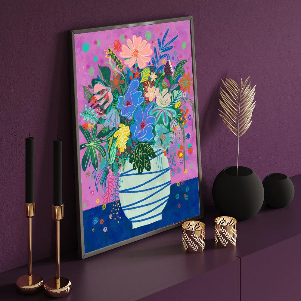 Vibrant Floral Bouquet – Bold & Colorful Botanical Print Canvas Wall Art