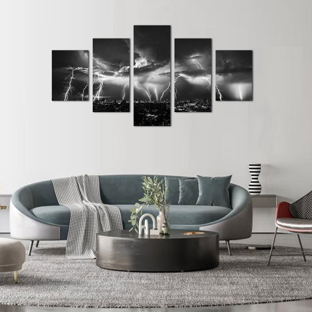 Electric Storm over Cityscape Canvas Wall Art