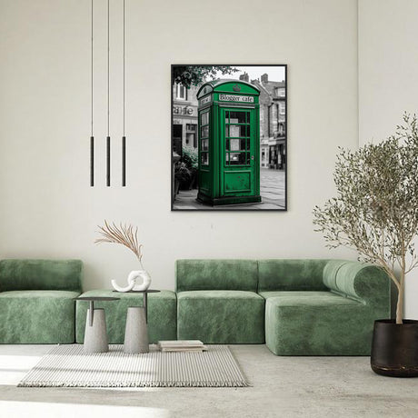 "Vintage Green Phone Booth"-Canvas Wall Art