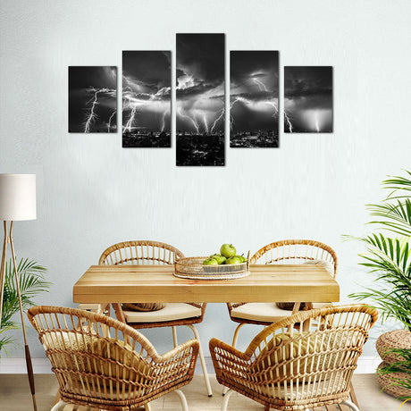 Electric Storm over Cityscape Canvas Wall Art