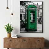 "Vintage Green Phone Booth"-Canvas Wall Art