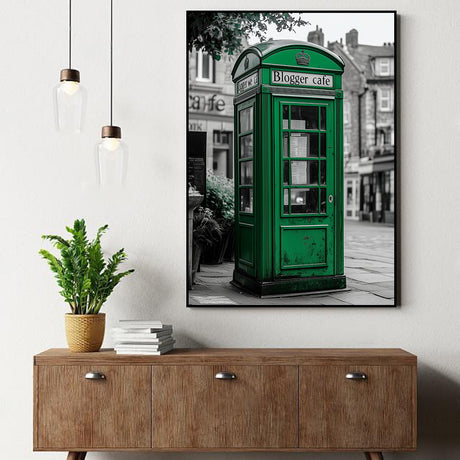 "Vintage Green Phone Booth"-Canvas Wall Art