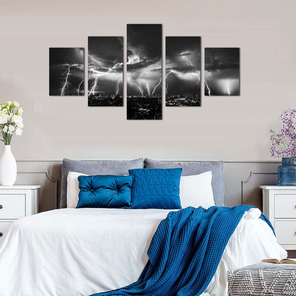 Electric Storm over Cityscape Canvas Wall Art