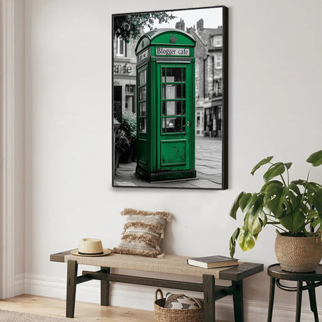 "Vintage Green Phone Booth"-Canvas Wall Art