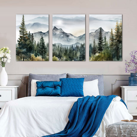 Serene Mountain Forest Landscape Canvas Wall Art